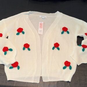White Cardigan with Floral Embroidery, size L
